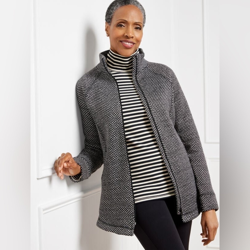Talbots Bird’s Eye Mockneck Jacket Size Medium NWT